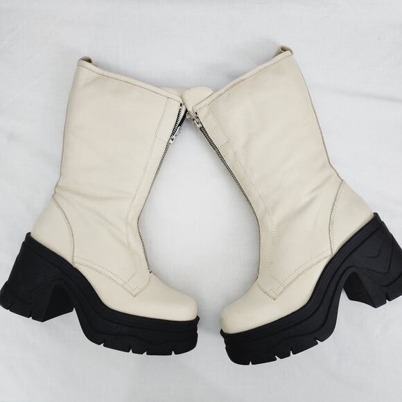 NEW Free People Myles Platform Chunky Zip Boot Leather Ivory EU 37 US 7 - Picture 1 of 11